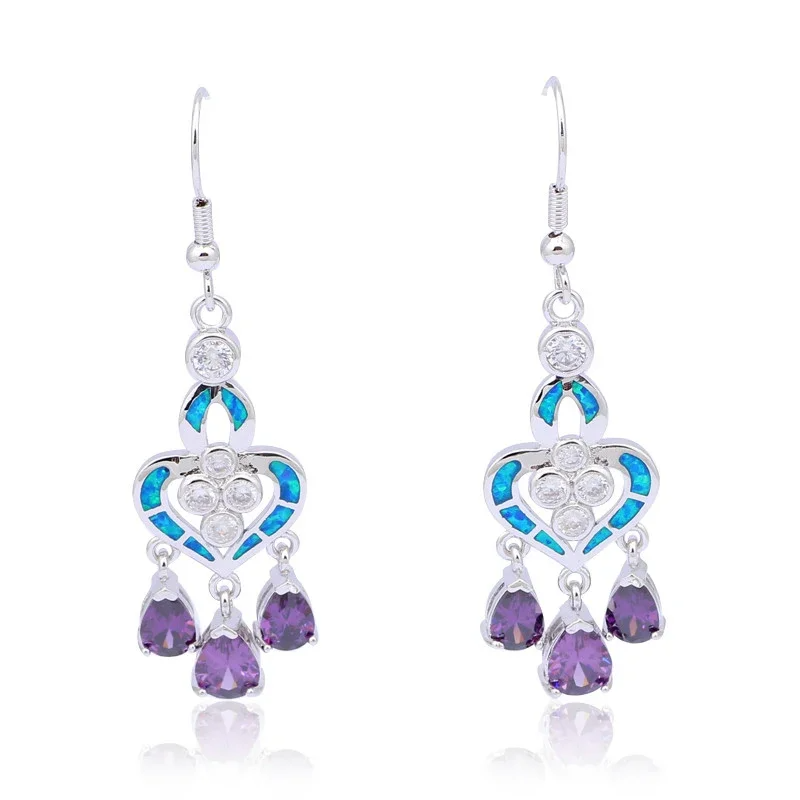 Heart Shape Earrings with Blue - Opal Earrings Dangle ulasan dan harga