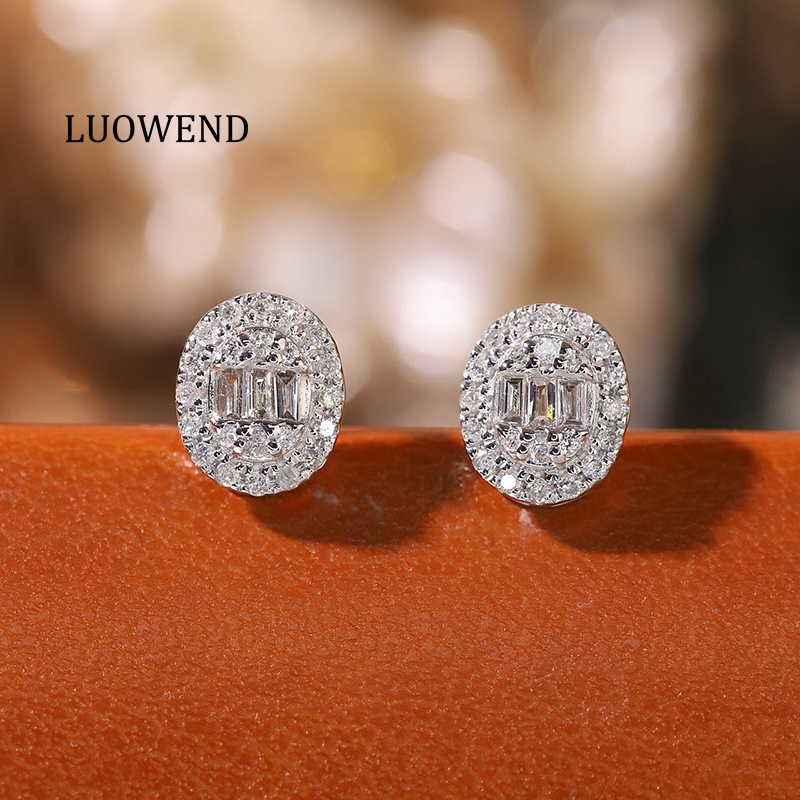 LUOWEND 100% 18K White Gold Ea - Diamond Stud Earrings ulasan dan harga