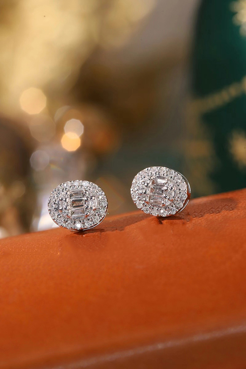 LUOWEND 100% 18K White Gold Ea - Diamond Stud Earrings ulasan dan harga