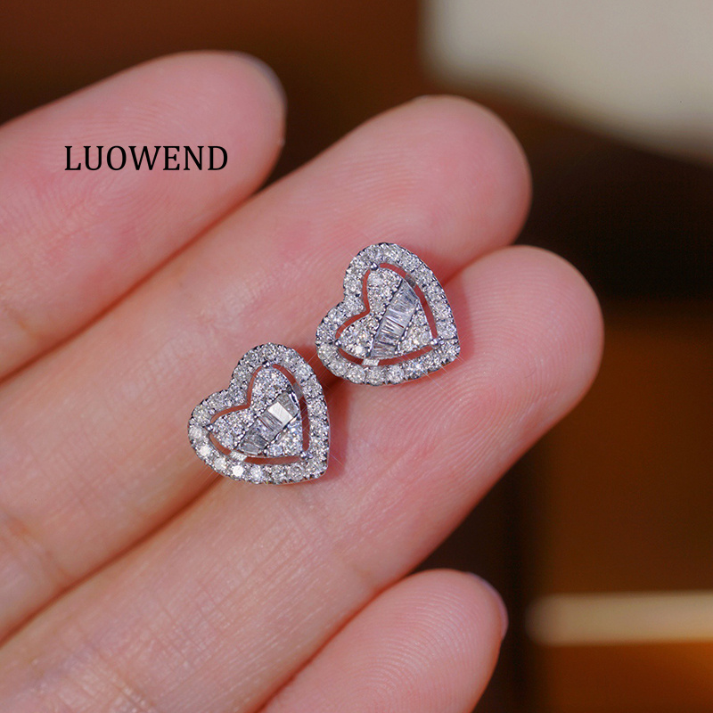 LUOWEND 100% 18K White Gold Ea - Diamond Stud Earrings ulasan dan harga
