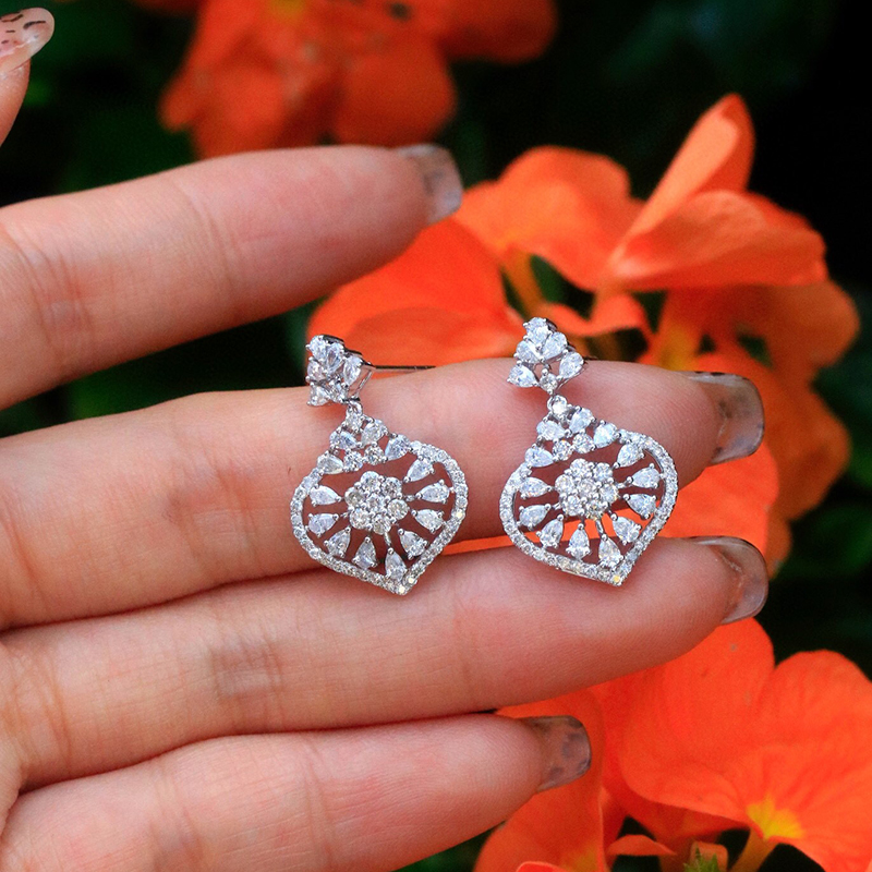 Aazuo 18K Solid White Gold Rea - Diamond Stud Earrings ulasan dan harga