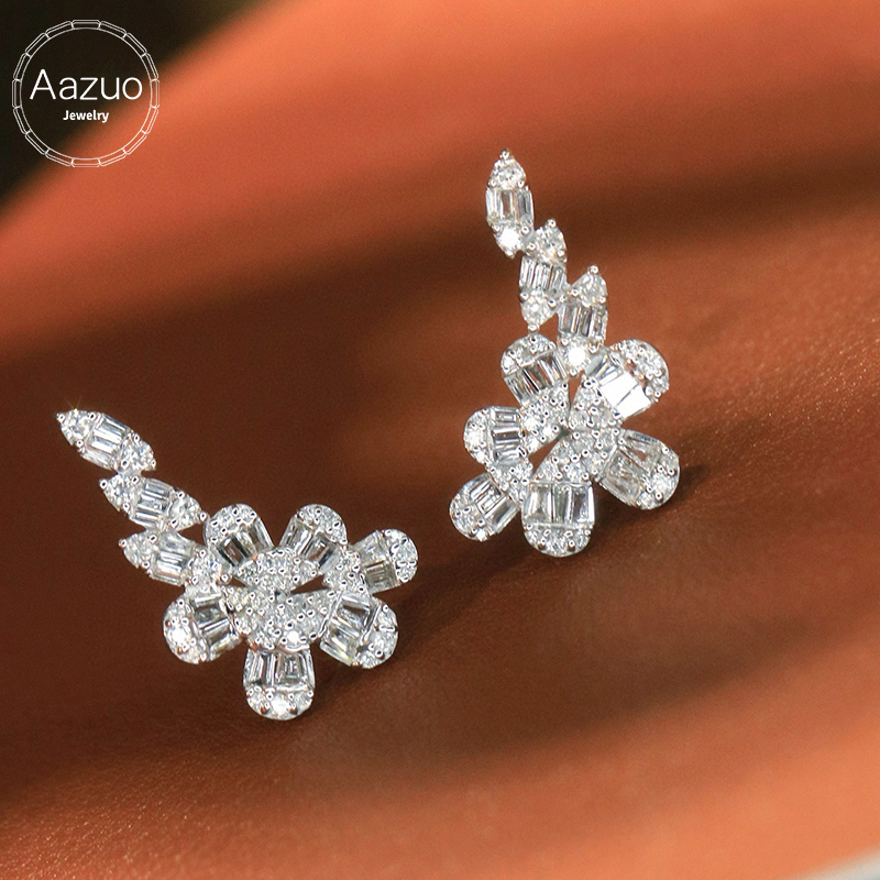 Aazuo Fine Jewelry 18K Pure Wh - Diamond Stud Earrings ulasan dan harga