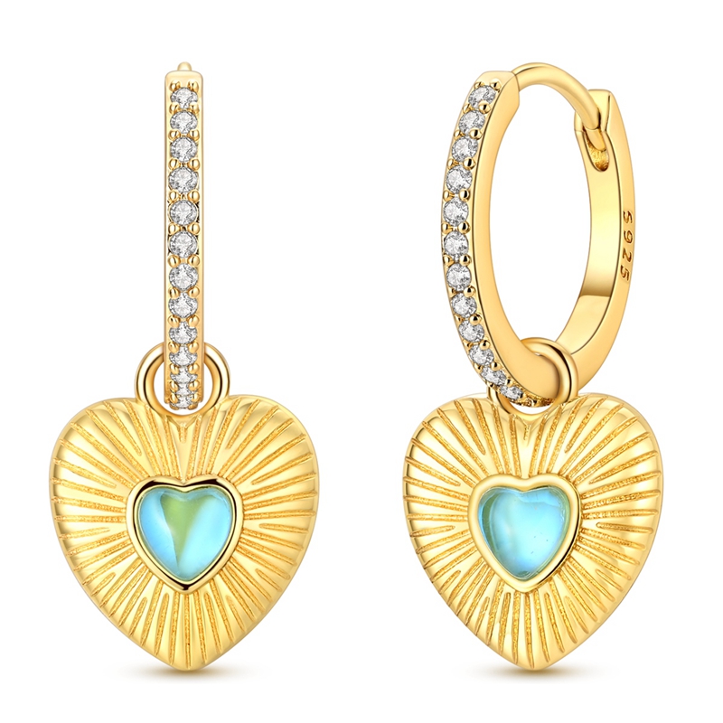 S925 Sterling Silver Heart Dan - Opal Earrings Dangle ulasan dan harga