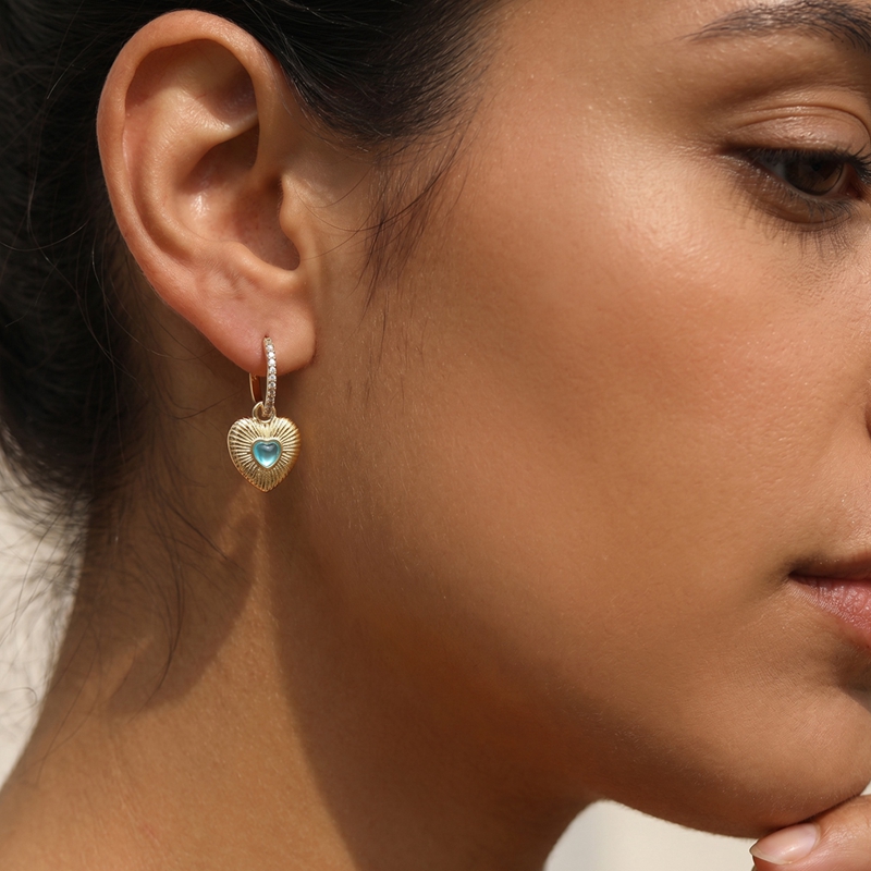 S925 Sterling Silver Heart Dan - Opal Earrings Dangle ulasan dan harga