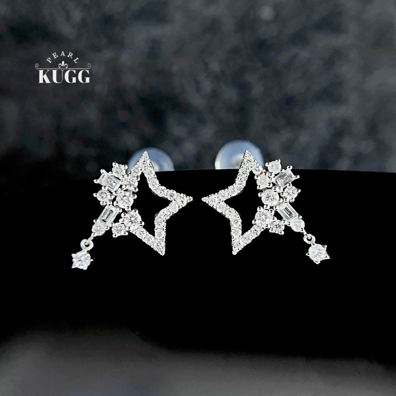 KUGG 100% 18K White Gold Earri - Diamond Stud Earrings ulasan dan harga