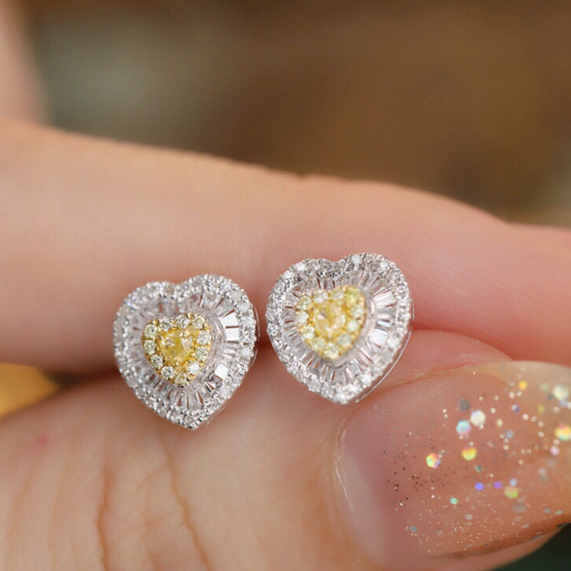 Aazuo Real 18K Solid White Gol - Diamond Stud Earrings ulasan dan harga
