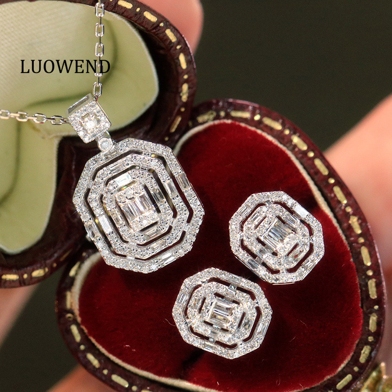 LUOWEND 100% 18K White Gold Ea - Diamond Stud Earrings ulasan dan harga